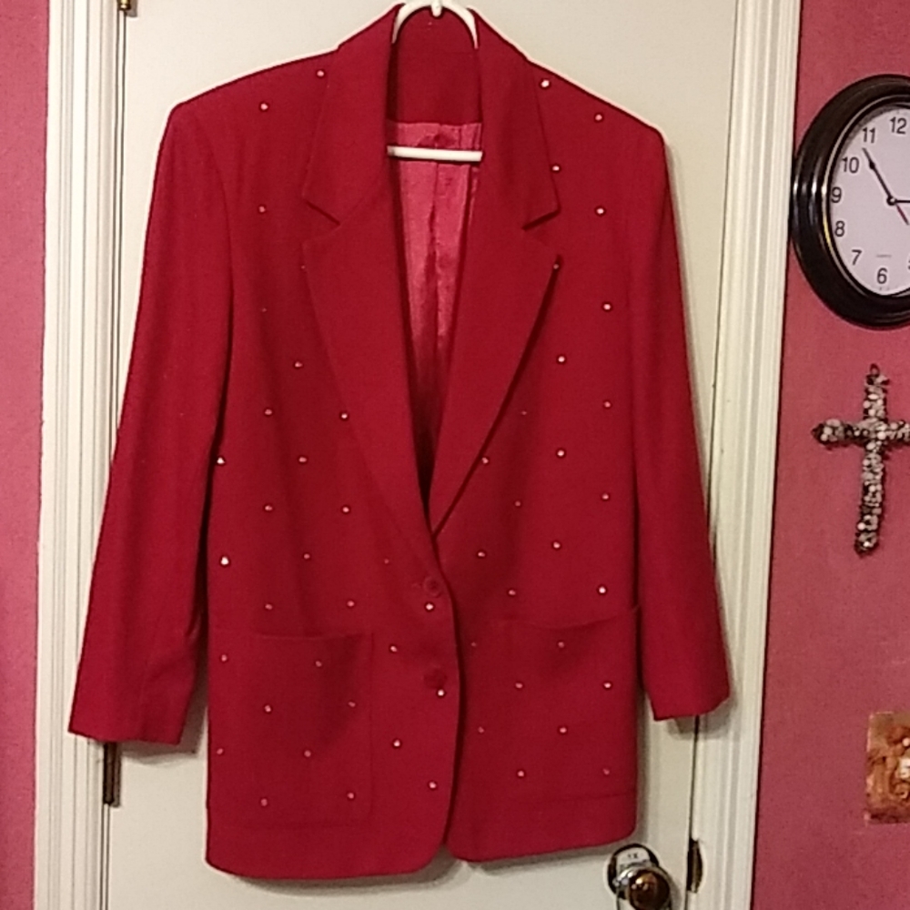 Red Blazer with Rhinestones throughout the front.